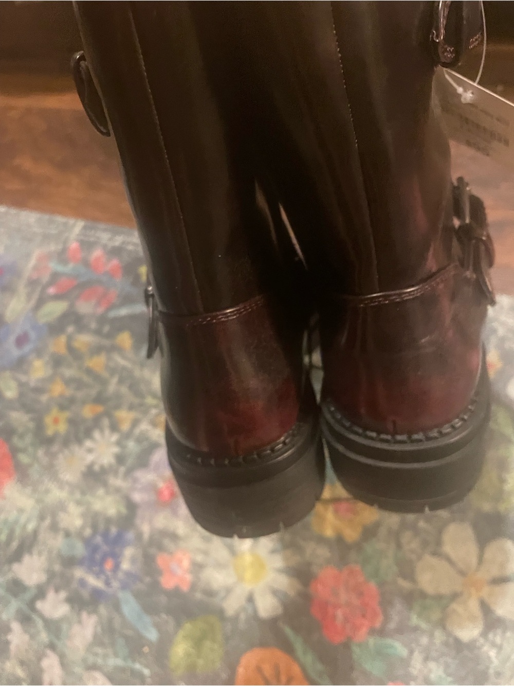 Women’s Glossy Brown Chelsea Boots with Buckle - Picture 3 of 6